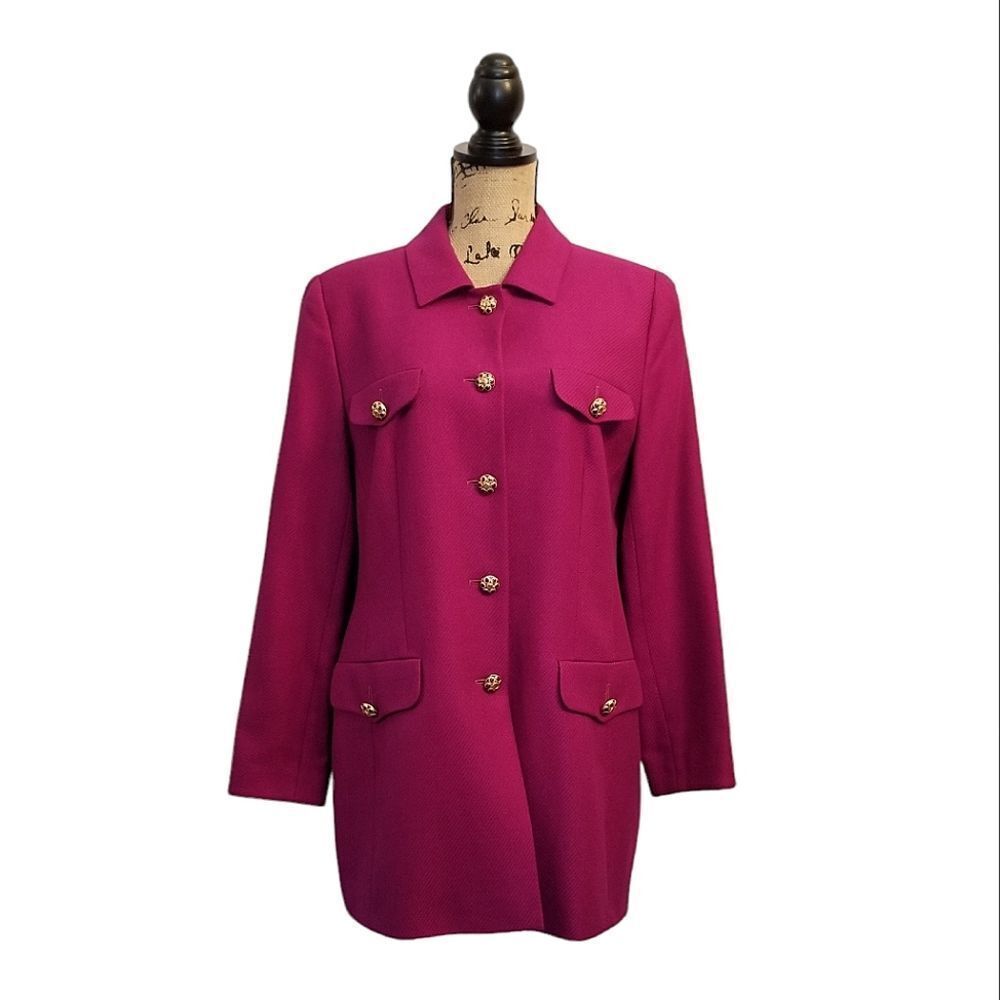 Vintage Escada Purple Single Breast Jeweled Button Blazer Jacket Size 12
